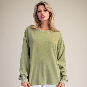 Relaxed Olive Green Crewneck Sweatshirt - Women